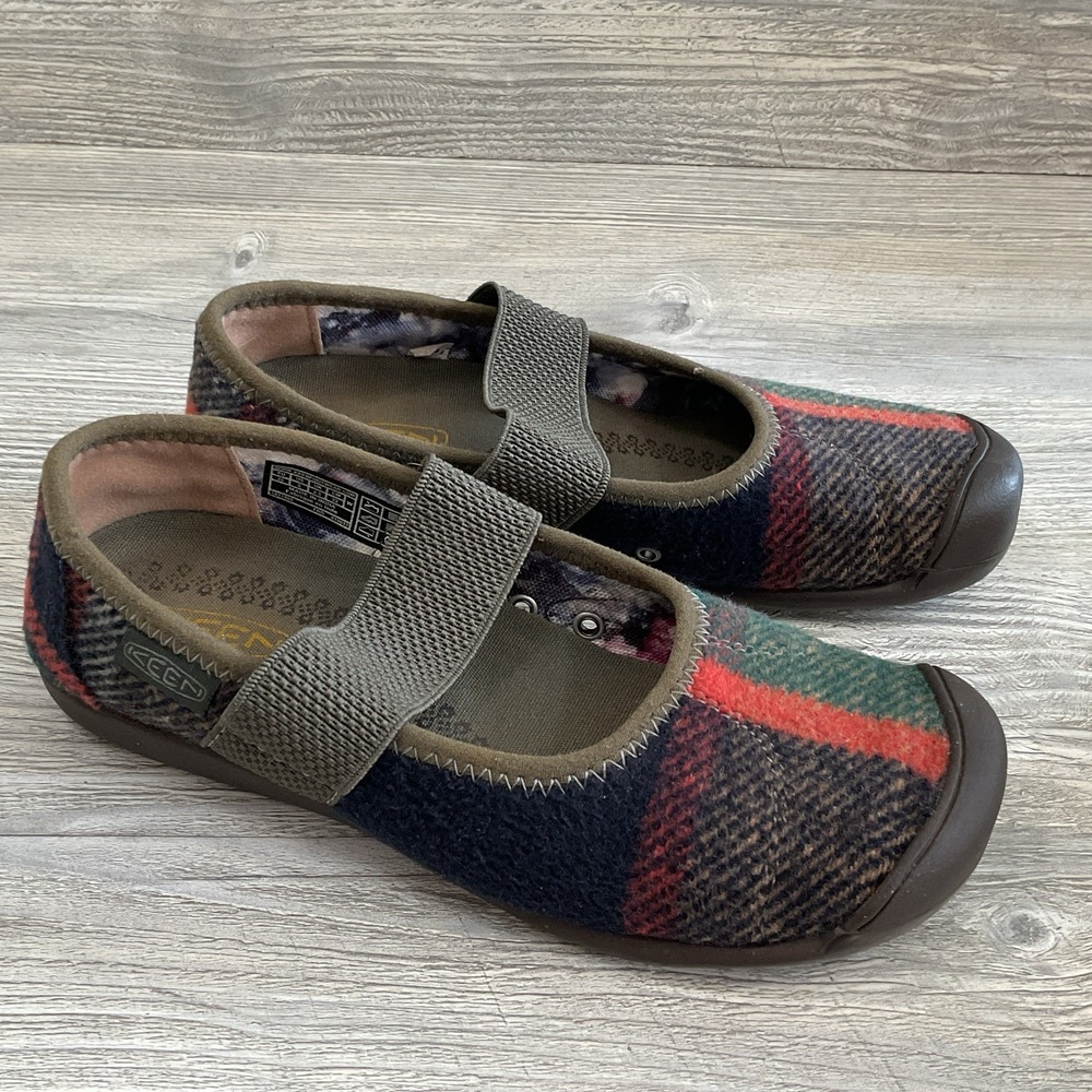 Keen Sienna MJ Wool Mary Jane Flats Coffee Bean Plaid 1017988 Women's Size 5